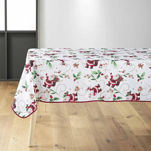 Douceur D'Interieur Nappe Antitache Imprimé Père-Noël 150x300cm Blanc