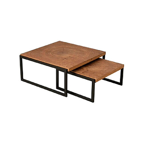 Mes Lot de 2 tables basses gigognes 64 et 85 cm en sapin et métal noir