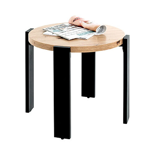Mes Table basse ronde 46x50 cm en bois et acier - KAEL