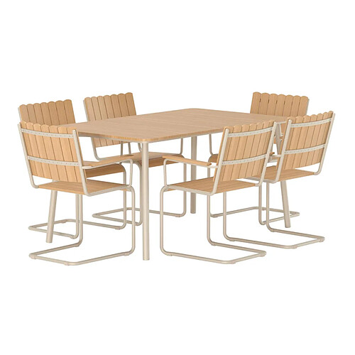 Paris Prix Ensemble Table de Jardin & 6 Chaises Holmsund 150cm Naturel
