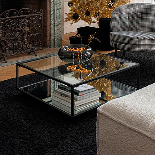 Mes Table basse carrée 80x36 cm en verre et métal noir - LUKA