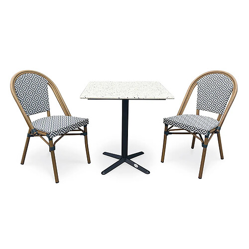 CITY GARDEN Ensemble Table de Jardin en Terrazzo & 2 Chaises Bistro 70cm Bleu