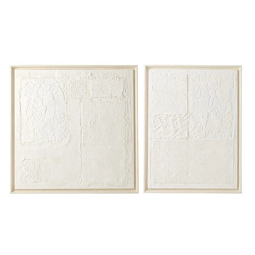 Paris Prix Lot de 2 Tableaux Effet Plâtre Morceau 80x80cm Blanc