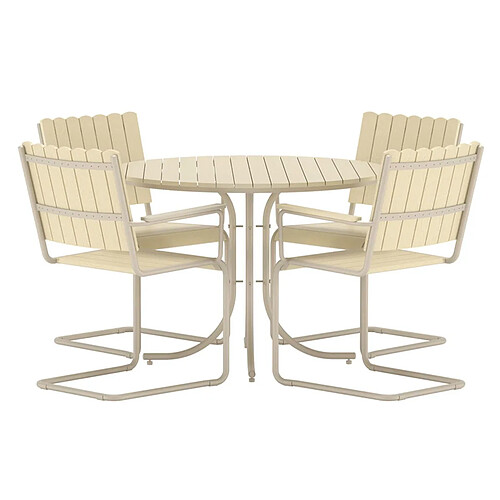 Paris Prix Ensemble Table de Jardin & 4 Chaises Holmsund 100cm Beige