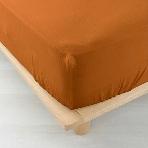 Douceur D'Interieur Drap Housse en Gaze de Coton Angelia 160x200cm Caramel