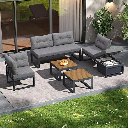 KOMHTOM Canapé 3 positions réglable-lit,rangement,coussins épais,polyester anti-intempéries,gris
