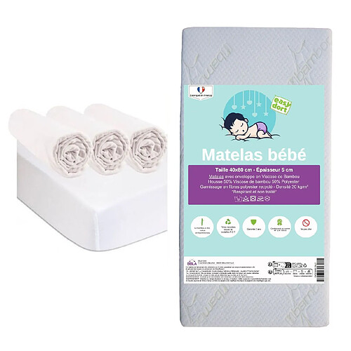 EASY DORT Matelas 40x80 berceau couffin bébé + 3 Draps housse + 2 Alèses
