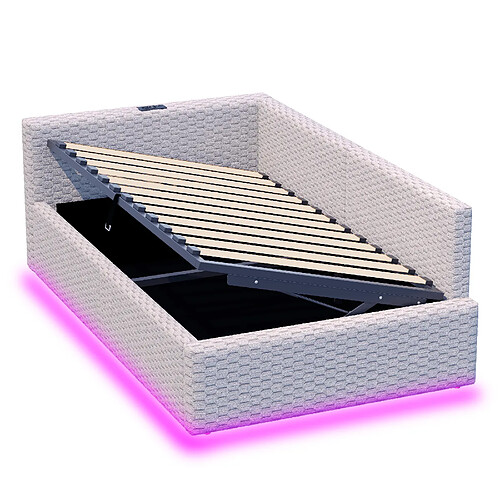 DZMDIP Lit simple 90x200cm - Lit coffre hydraulique avec LED, charge USB et Type-C,Girs