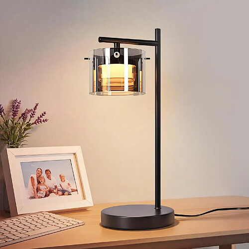 NETTLIFE Lampe à Poser LED Verre Fumé Métal Moderne 3000K Bureau Chambre