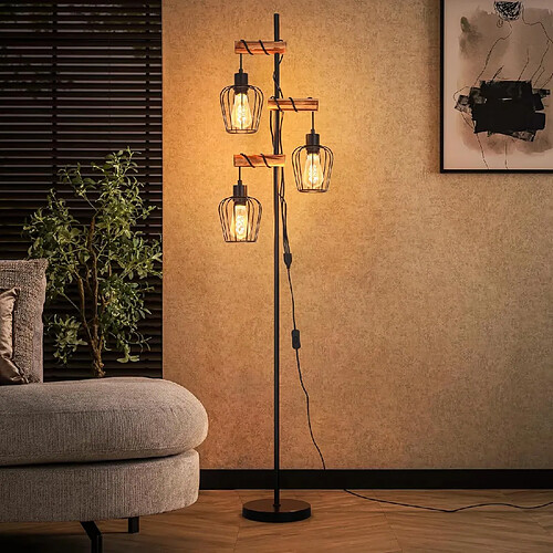 Nettlife Lampadaire vintage bois - Noir