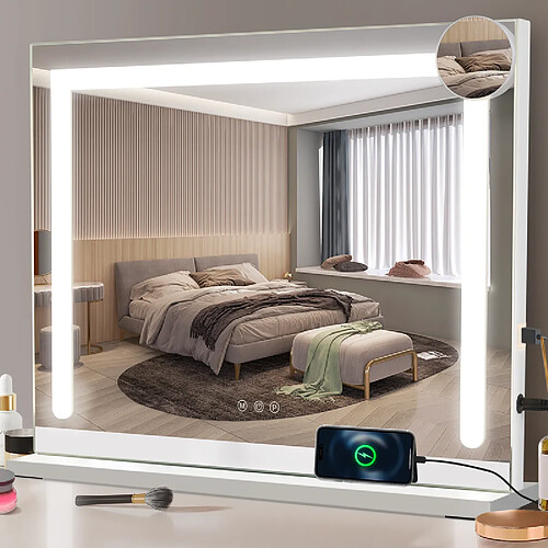 NETTLIFE Miroir Maquillage 80x60cm Coiffeuse LED Tactile Dimmable