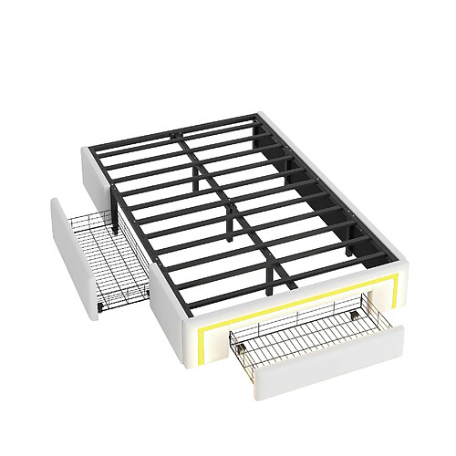 DZMDIP Lit simple 90x200 -Cadre sans tête de lit, rangements, LED multicolore, sommier métallique