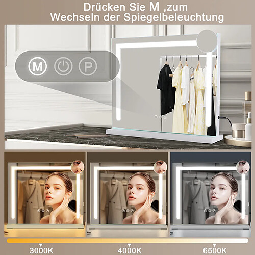 NETTLIFE Miroir Maquillage 70x55cm Coiffeuse LED Tactile Dimmable