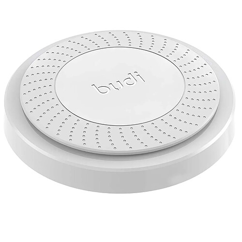 Budi Chargeur sans fil Qi 10W Rond avec Surface Antidérapante et Câble USB-A Intégré Blanc