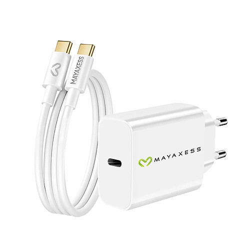 Mayaxess Chargeur Secteur pour Galaxy A36 20W + Câble USB-C 1m Blanc