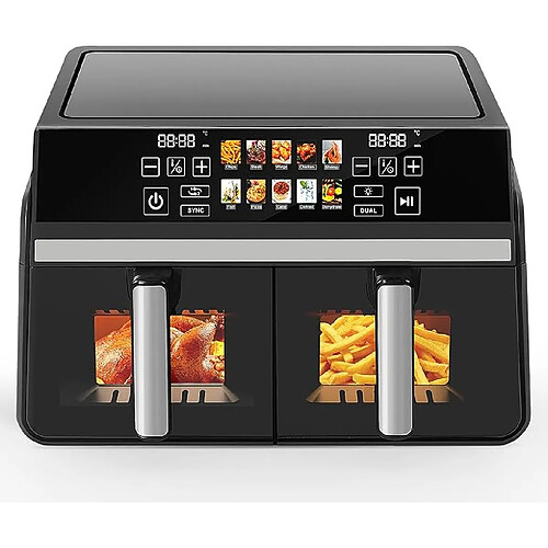 Nettlife Friteuse sans Huile 10L Double Zone avec Fenêtre, Air Fryer 2200W, SYNC & MATCH