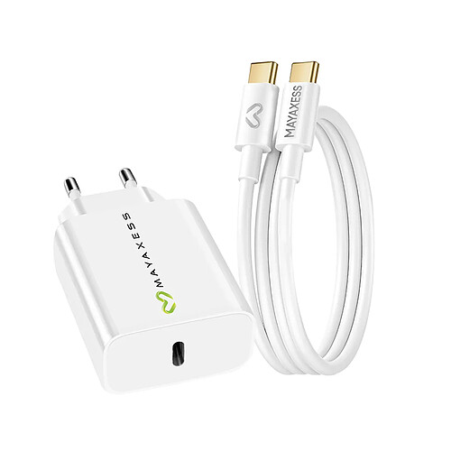 Mayaxess Chargeur Secteur pour Galaxy A57 20W + Câble USB-C 1m Blanc