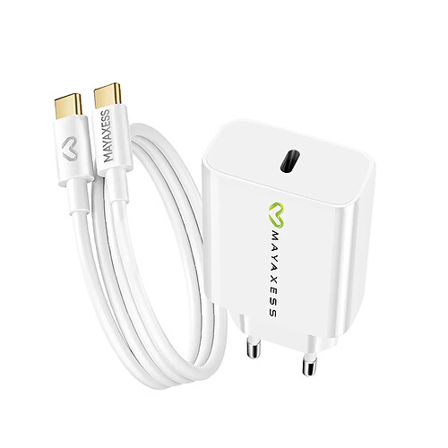 Mayaxess Chargeur Secteur pour Galaxy A34 20W + Câble USB-C 1m Blanc