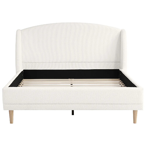 DZMDIP Lit 2 personnes 140x190 - Sommier, lit rembourré, tête wingback incurvée - Blanc ivoire