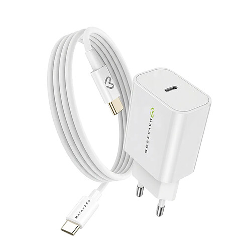 Mayaxess Chargeur Secteur pour Galaxy Z Flip 6 20W + Câble USB-C 1m Blanc