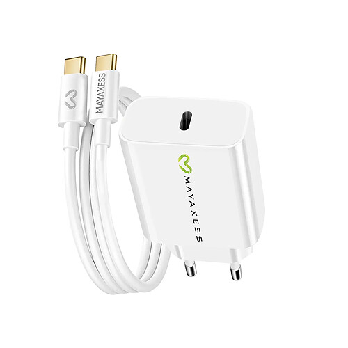 Mayaxess Chargeur Secteur pour Galaxy A33 20W + Câble USB-C 1m Blanc