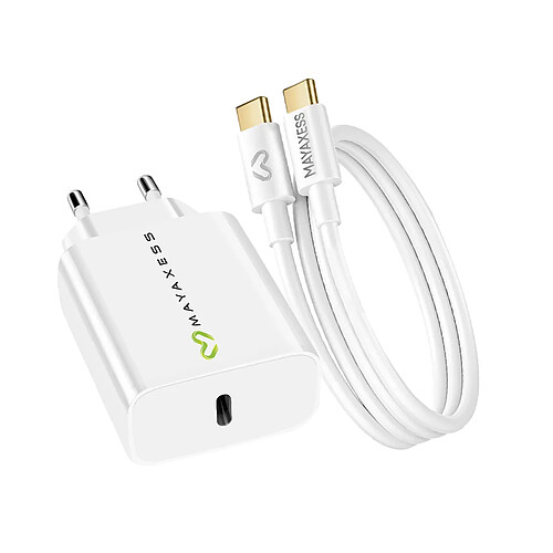 Mayaxess Chargeur Secteur pour Galaxy A53 20W + Câble USB-C 1m Blanc
