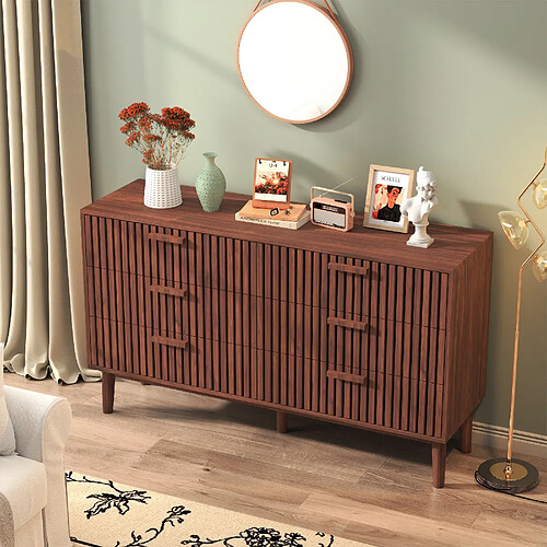 Superaly - Commode à 6 tiroirs - Meuble de rangement à six tiroirs - Couleur noyer