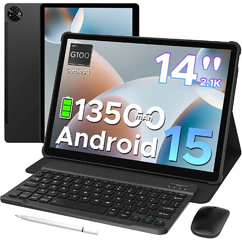 Tablette de jeu DOOGEE Tab E3 Max 14 pouces avec clavier, 256 Go de ROM, noire