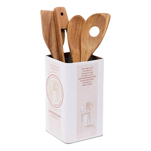 Five Simply Smart Lot de 4 Ustensiles Avec Pot Signature 30cm Crème