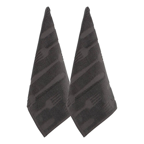 Atmosphera Lot de 2 Torchons de Cuisine Terry 45x70cm Gris