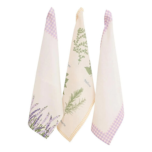Atmosphera Lot de 3 Torchons Garrigue 45x70cm Blanc