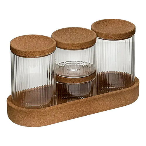Five Simply Smart Lot de 4 Pots Avec Plateau Liège 26cm Marron