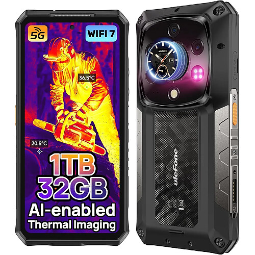 Ulefone Armor 28 Ultra Thermal Version, 32 Go 1 To, double écran AMOLED 6,67", noir