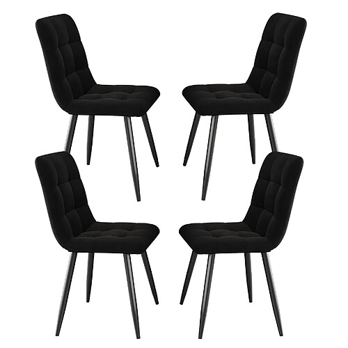 Lot de 4 chaises de salle à manger - Superaly - avec revêtement en velours- Noir