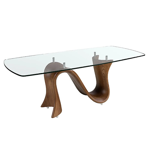 Angel Cerda Table à manger ovale en forme de tonneau en verre trempé et noyer