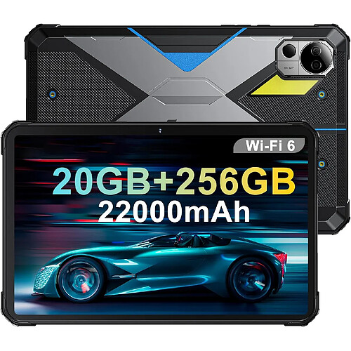 Tablette durcie FOSSIBOT DT2 10,4 pouces, batterie 22 000 mAh, stockage 256 Go, bleu/gris