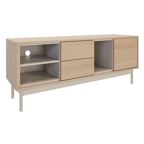 SELSEY - Meuble TV LAYEN - 196 cm - aspect chêne / gris cachemire