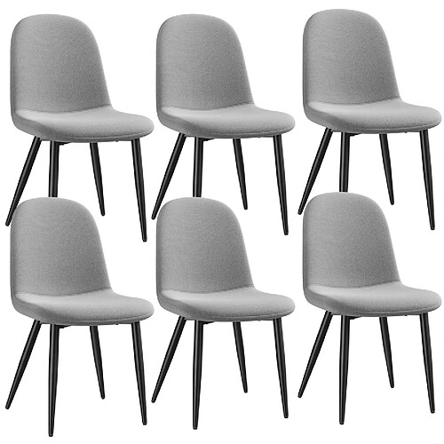 Lot 6 Chaises HavenlyHome, Lin, Dossier Ergonomique, Pied Métal, Salon/Cuisine, Gris