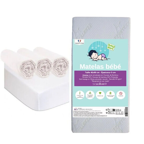 EASY DORT Matelas 40x90 + 3 Draps housse + 2 Alèses Coton BIO