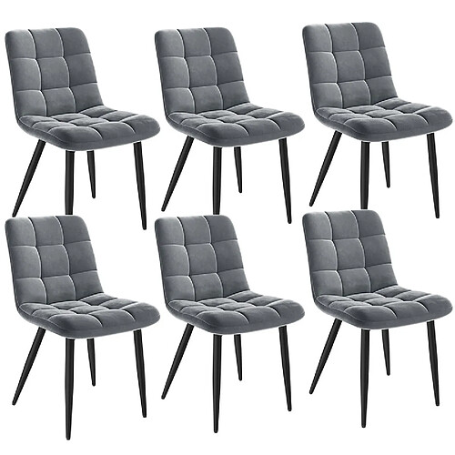 Lot 6 Chaises HavenlyHome - Assises Velours Ergonomiques, Pied Métal, Gris