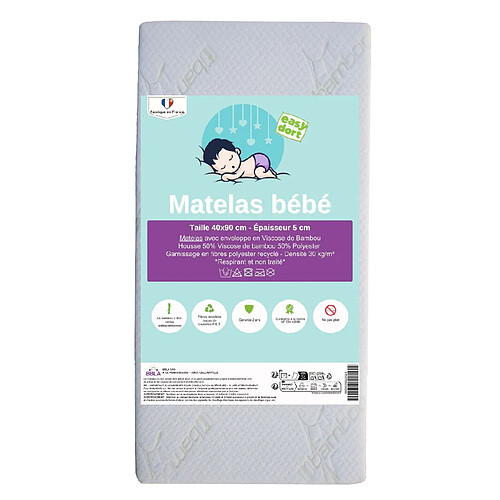 EASY DORT Matelas 40x90 cm berceau bébé Bambou