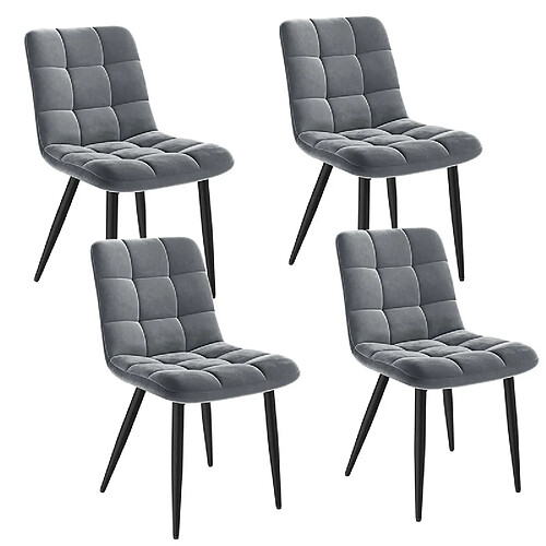 Lot 4 Chaises HavenlyHome - Assises Velours Ergonomiques, Pied Métal, Gris