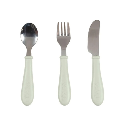 BEABA Set de 3 couverts d'apprentissage en inox - Vert de gris
