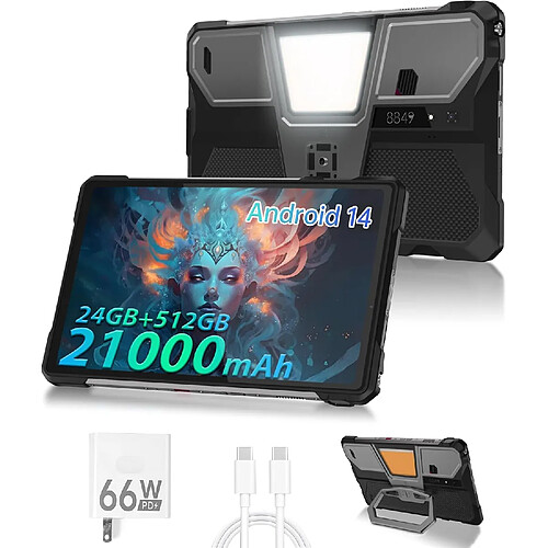 Tablette Tank Pad E 8849 Android 14, batterie 21 000 mAh, 512 Go de ROM, noire