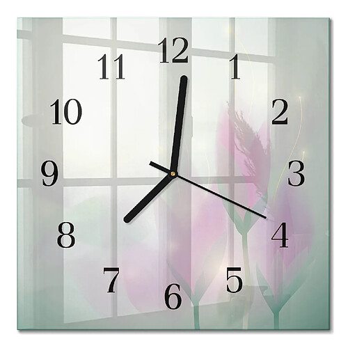 Tulup Horloge murale verre carré - Noir