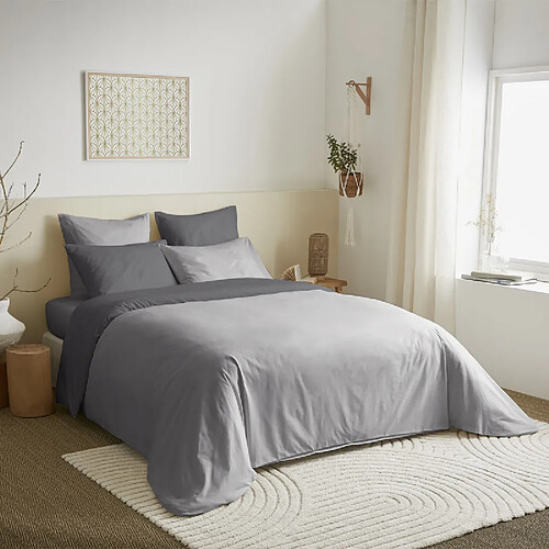 Coton Pur Pack complet 6 pièces Gris/Anthracite réversible housse de couette pour lit 180 x 200 cm "K