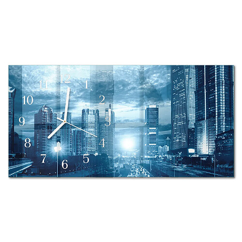Tulup Horloge murale verre La Ville la nuit - Blanc