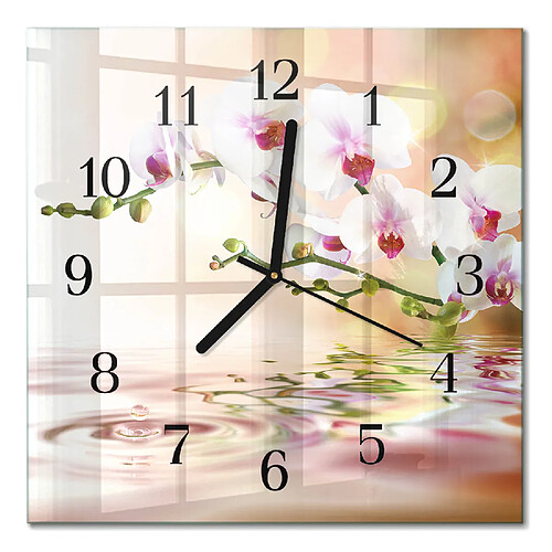 Tulup Horloge murale verre orchidée - Noir