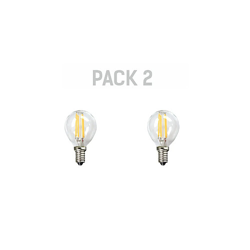 Silver Electronics Pack de 2 ampoules LED E14 sphériques à filament, 450lm, 4W, 3000K, 15 000h, transparent.