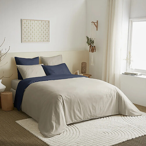 Coton Pur Pack complet 6 pièces Lin/Marine réversible housse de couette pour lit 180 x 200 cm "King s